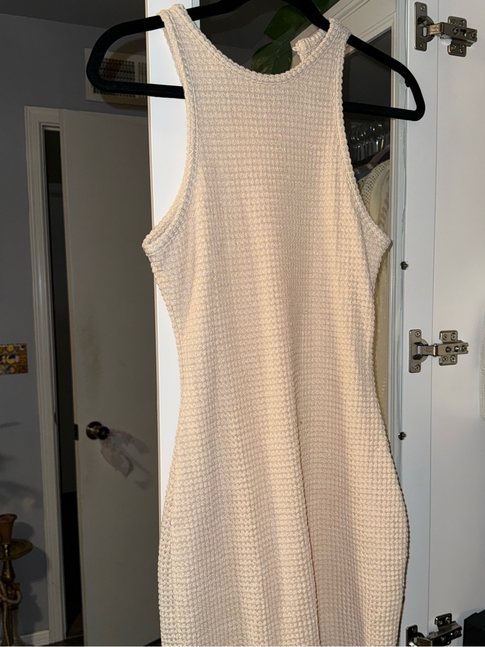 Sleeveless Textured Knit Tank Dress in Cream